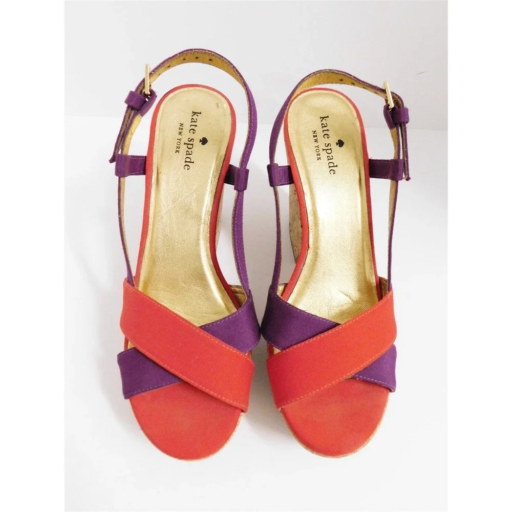 Kate‎ Spade Red Purple Strappy Cork Platform Heel Sandals 6.5 M